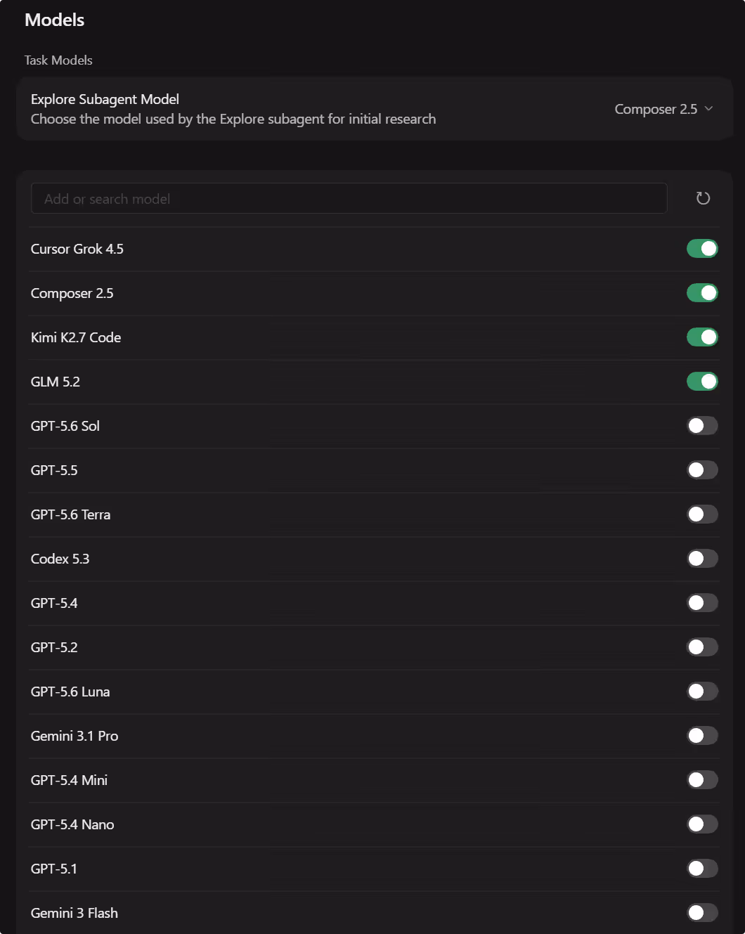Recommended Cursor model defaults by work mode.