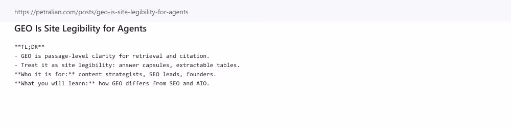 Article opening with answer capsule highlighted for extractable GEO passages.
