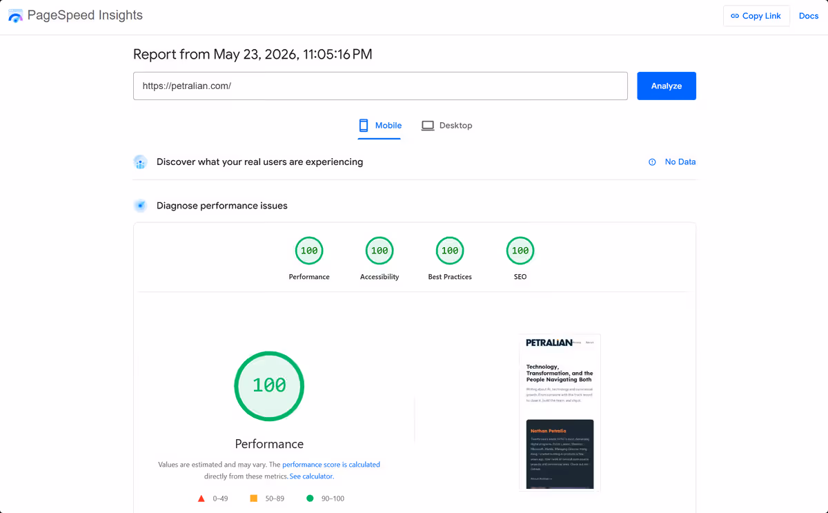 Lighthouse mobile performance audit before optimization.