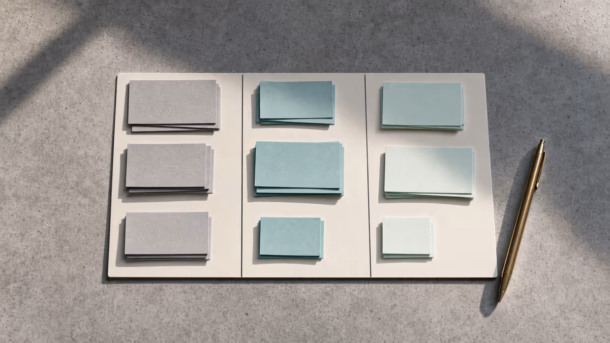 Cinematic 16:9 overhead of a kanban board made of paper cards on a concrete