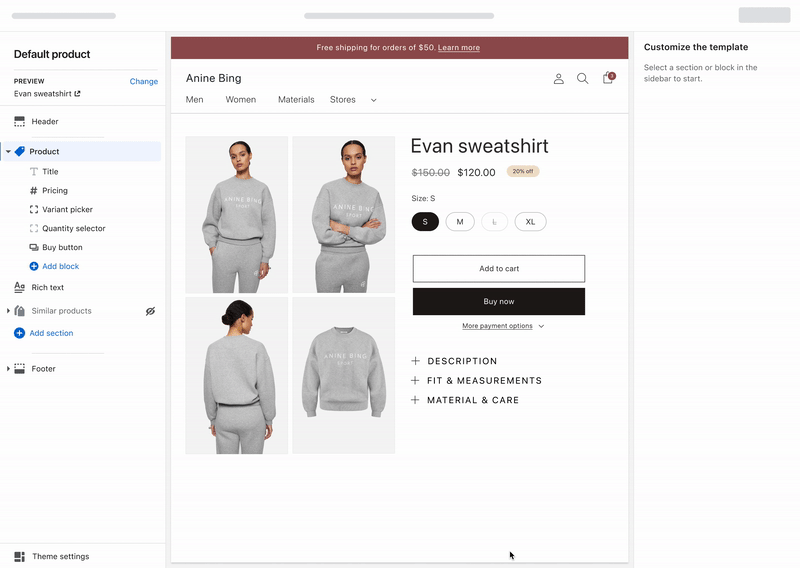 Shopify Online Store theme editor animation in Admin.