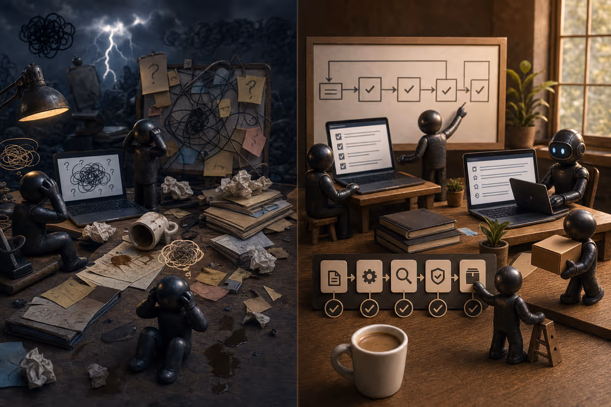 Create a 16:9 conceptual hero image for an article comparing AI direction