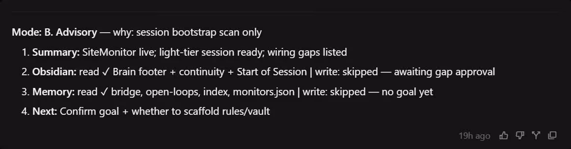Example Mode B advisory response footer with memory field.